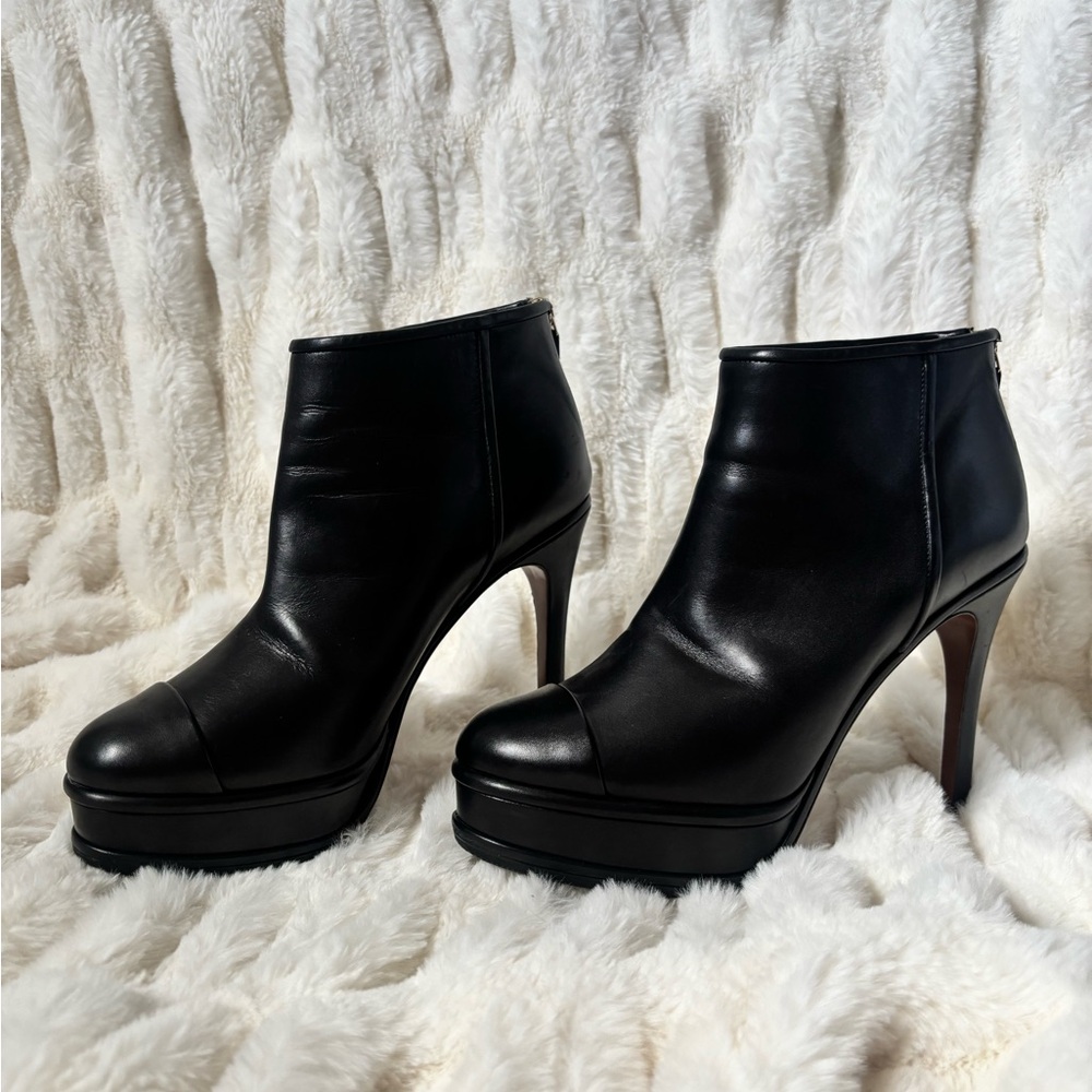 CHANEL Black Leather Stiletto Booties